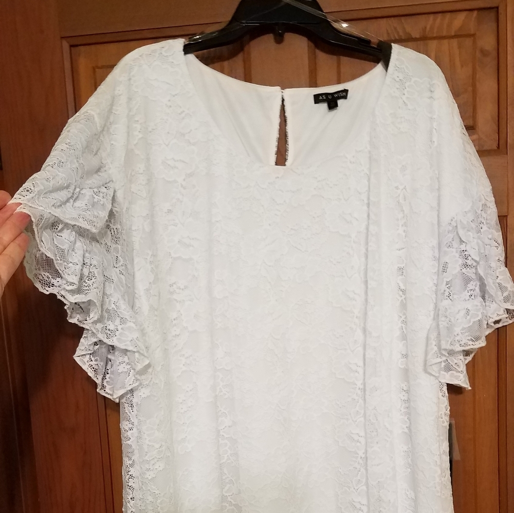 Flowy dress, white lace, above the knee, 3xl